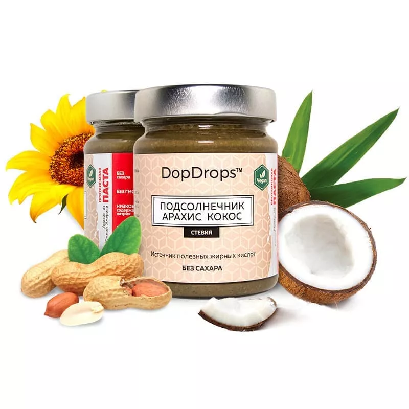 DopDrops Протеиновая Паста Подсолнечник-Арахис-Кокос 250g