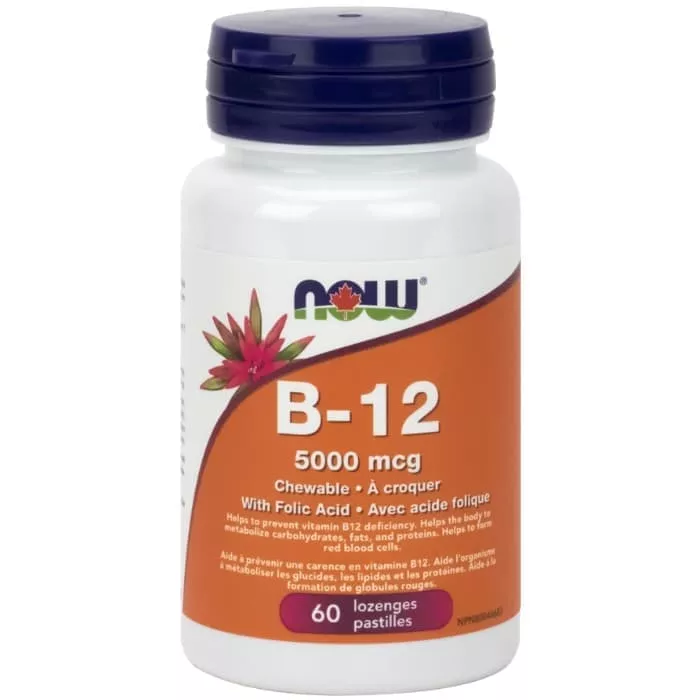 NOW Vitamin B-12 5000 mcg + Folic Acid 60 tabs