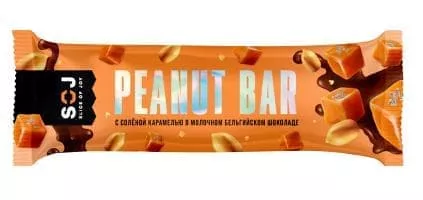 SOJ PEANUT BAR 40g арахис в соленой карамели с ирисо-сливочным вкусом в молочном шоколаде фото