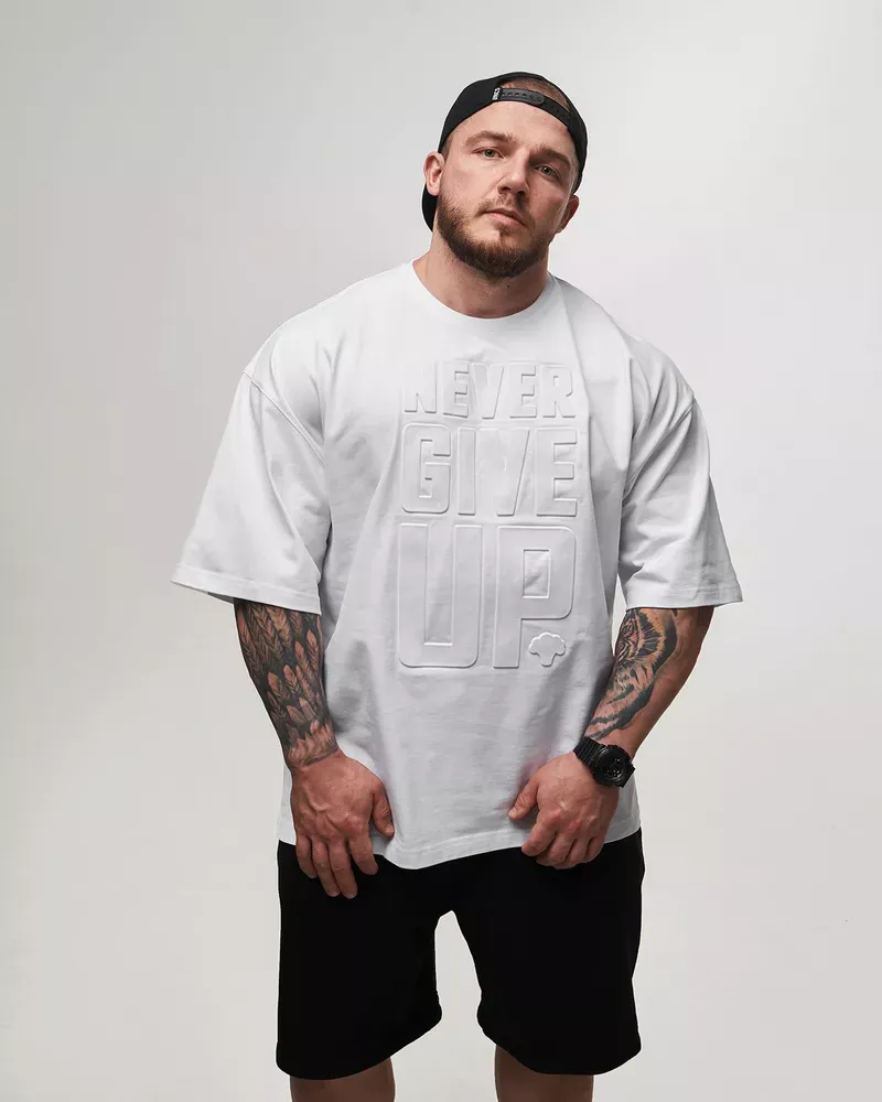 Master of Gains Футболка NEVER GIVE UP Белая фото