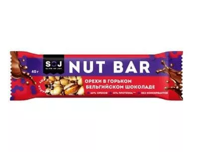 SOJ Ореховый батончик NUT BAR со вкусом айриш-крим в горьком шоколаде 40g