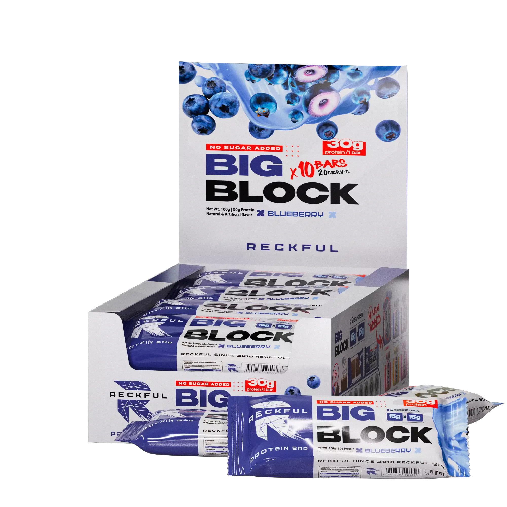 RECKFUL ® PROTEIN BAR - BIG BLOCK 100g 1 батончик 30г белка