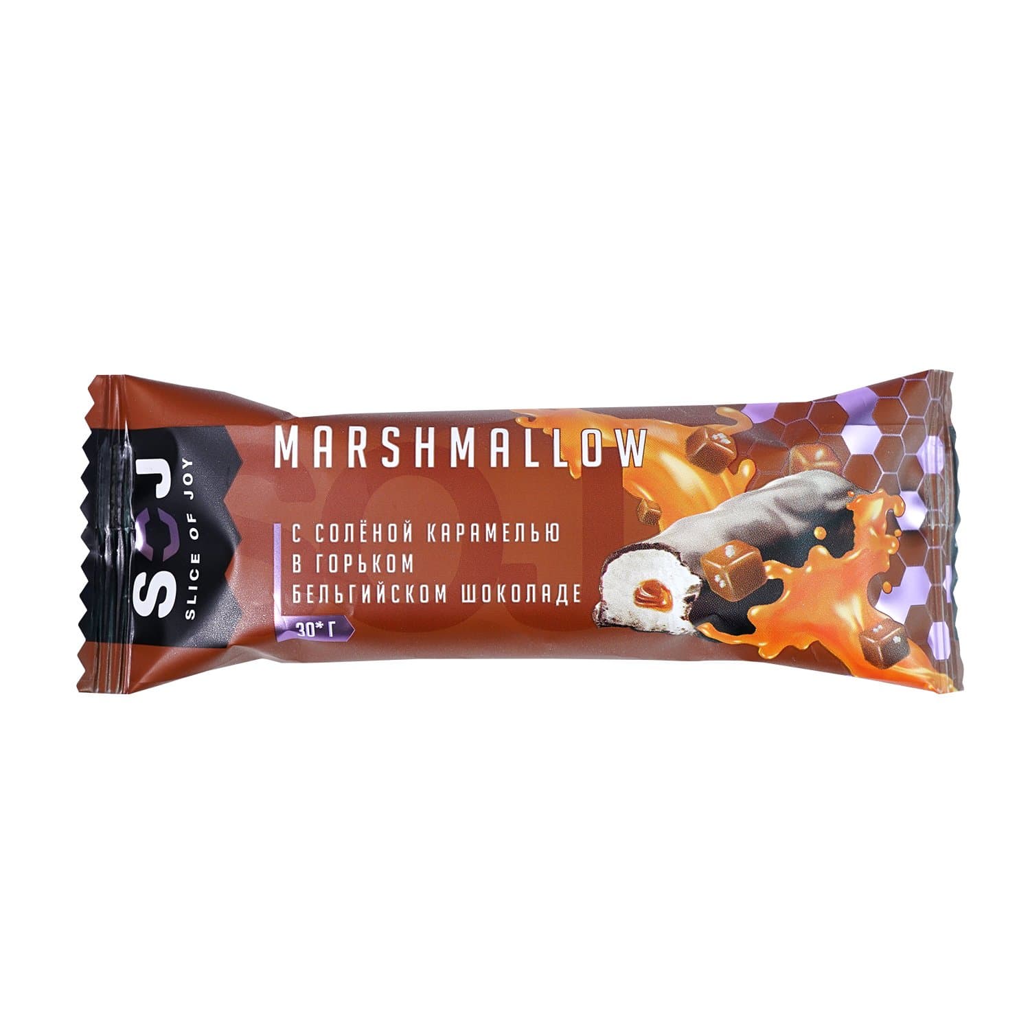 SOJ MARSHMALLOW батончик с соленой крамелью в темном шоколаде 30g