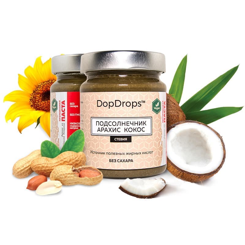 DopDrops Протеиновая Паста Подсолнечник-Арахис-Кокос 250g фото