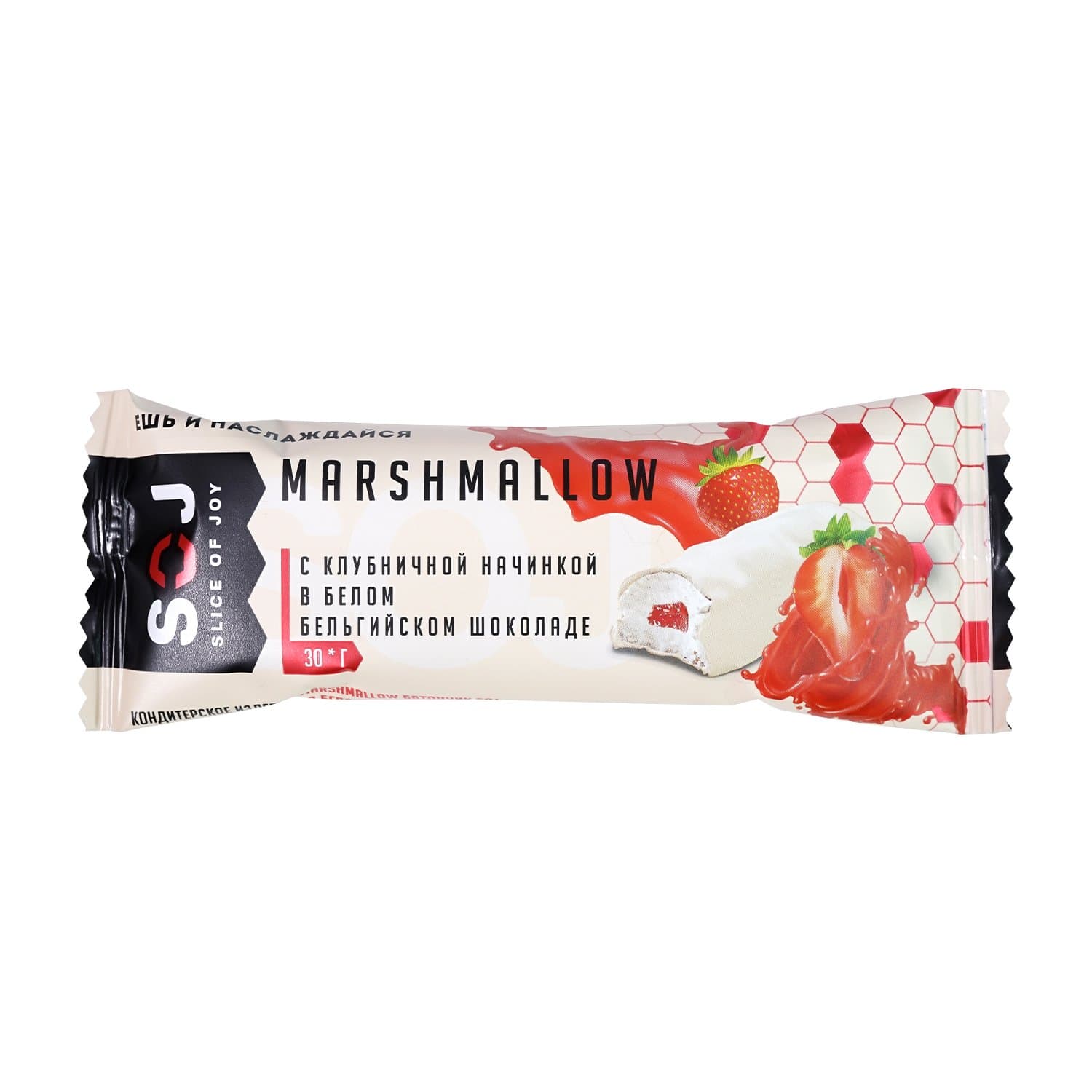 SOJ MARSHMALLOW батончик с клубничной начинкой в белом шоколаде 30g фото