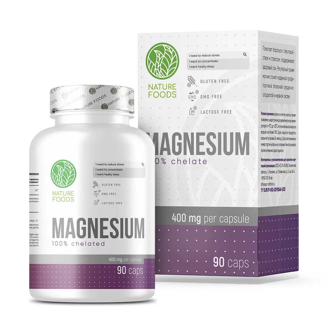 Nature Foods Magnesium Glycinate 400mg + B6 90 caps фото