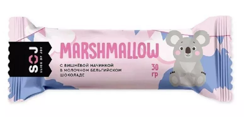 SOJ MARSHMALLOW батончик с вишневой начинкой в молочном шоколаде 30g фото